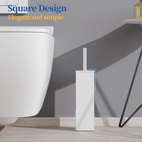RUACQ Toilet Brush and Holder Set,Square Toilet Bowl Brush for Bathroom with 304 Stainless Steel Handle Toilet Cleaner Brush with Durable Scrubbing Bristles,Splash-Proof (White) - color: White, size: 1 pack