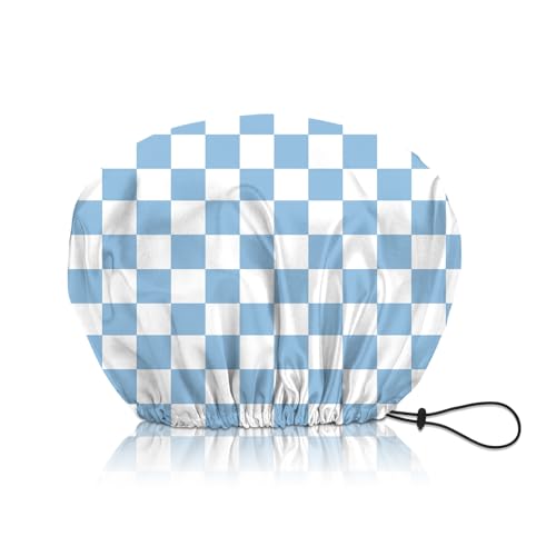 Shower Cap Adjustable Waterproof Double Layer Elastic Reusable Hair Bath Cap Cute Aesthetic for Women Girls-Checkered - color: R1-Checkered