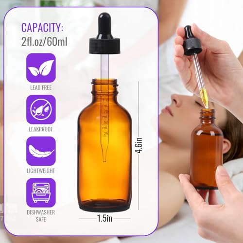AuroTrends Amber Dropper Bottle 2 oz 24Pack, Glass Tincture Bottles with Dropper - Amber Glass Dropper Bottle 2 oz with Funnel/Stickers/Plastic Graduated Pipette (2fl.oz, Set of 24) - color: Amber, size: 2fl.oz-24Pack