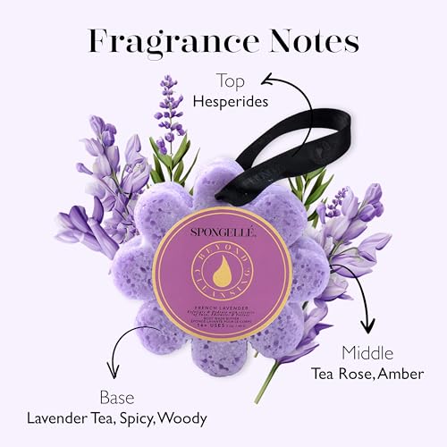 Spongellé French Lavender Wild Flower Bath Sponge | Built-in Body Wash & Body Scrubber, Shower Loofah Sponge for Women | 14+ uses - size: 1 Count (Pack of 1)