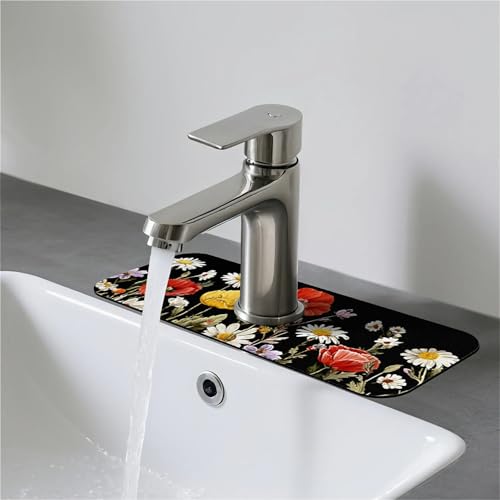 Faucet Fast Absorbent Pad - Wildflower Illustration , Suitable For Kitchen, Bathroom, Island And Other Scenes - color: wildflower illustration