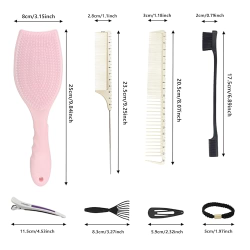 Hair Brush Set, Professional Styling Tools with Combs and Accessories, Pink, Gift Box Included (Pink Brush+Black Brush) - color: Pink Brush+Black Brush