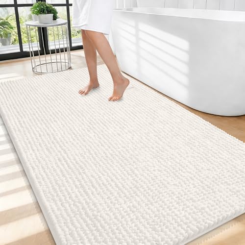 OLANLY Thick Large Bathroom Rugs 44x32, Extra Soft Absorbent Chenille Bath Rugs, Rubber Backing, Machine Wash Dry, Bath Mats for Bathroom Floor, Tub and Shower, Home Decor Accessories, Ivory - color: Ivory, size: 44" X 32"