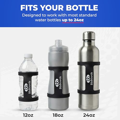 BibBoards Hydro Loop Silicone Water Bottle Band – Hands-Free Carry Strap for Running, Gym & Training | Flexible Water Bottle Holder & Grip Band Fits Most Bottles for Travel & Outdoor Activities - color: Black