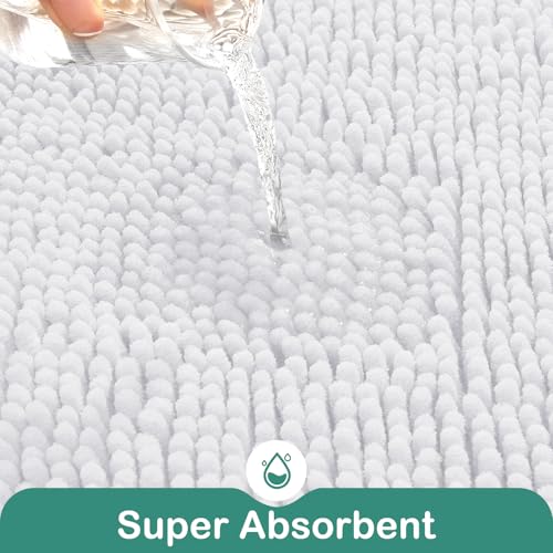 HOMEIDEAS Bathroom Rugs Set 2 Pieces, Ultra Soft Non Slip Absorbent Chenille Toilet Bath Mat Set (White) - color: White-white, size: 1'8" x 2'8" (U Shape 20"x24"+20"x32")