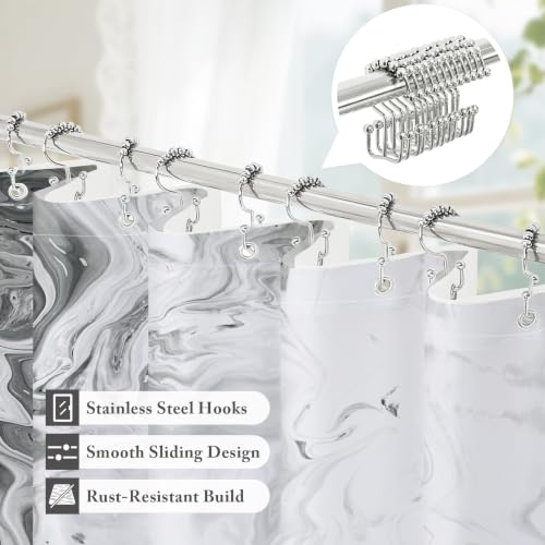MitoVilla 3 in 1 Stall Half Size Grey Marble Shower Curtain Set-36 W x 72 H, Modern Ripple Shower Curtain and Waterproof Fabric PEVA Liner Set with Stainless Steel Hooks - color: 3 in 1 - Grey, size: 36"W x 72"L (Pack of 1)