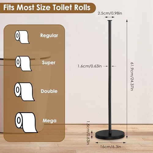 Toilet Paper Holder Stand,Free Standing Toilet Paper Holder with Reserve Function,Rustproof Matte Black Toilet Paper Holders Free Standing,Non-slip&No Drilling Toilet Paper Stand Designed for Easy Use