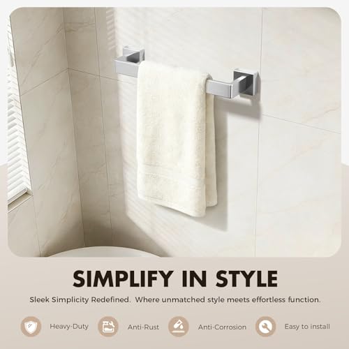 Bathroom Accessories Towel Bar Set: 15 Pieces Brushed Nickel Square Bathroom Hardware SUS304 Stainless Steel - Wall Mounted Towel Rack&Toilet Paper Holder&Towel Ring and Towel Hook - color: Brushed Nickel, size: 16inch 15 Pieces
