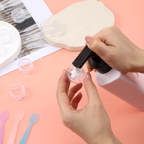 10 Pcs 5g Makeup Travel Containers with Lids & 5 Pcs Mini Spatulas, Empty Cosmetic Sample Jars Small Refillable Leak Proof Plastic Bottles for Lip Balm Creams Lotion Lip Scrub Foundation - size: 5 ml
