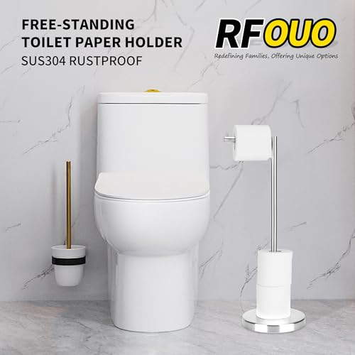 RFOUO Brushed Nickel Toilet Paper Stand,Free Standing Toilet Paper Holder Stand,4 Pounds Bathroom Toilet Paper Storage with Heavy Base for 4+1 Rolls,Toilet Tissue Holder,Toilet Roll Stand, RGJ-1C - color: Brushed Nickel
