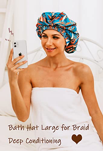 HIUMI Shower Cap for Long Hair Women, Womens Shower Cap Cute Reusable Large Shower Caps Waterproof Bath Cap(Green) - color: green
