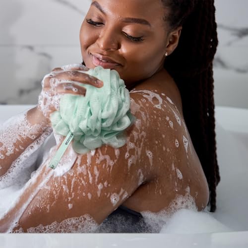 EcoTools Dry Body Brush for Circulation, Dead Skin Removal + Green Delicate EcoPouf Made with Recycled Netting for Cleansing and Exfoliating Sensitive Complexion, Self-Care Gifts - color: Green