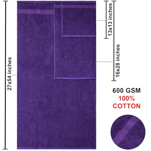 American Bath Towels 100% Cotton 6 Piece Turkish Towel Set, Ultra Soft Absorbent Bathroom Towels, 2 Bath Towel 2 Hand Towels 2 Washcloths, Purple - color: Purple, size: 6 Piece Towel Set XL