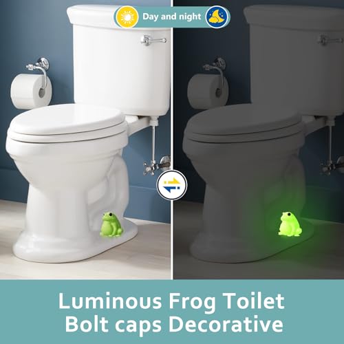 boeemi Glow in The Dark Frog Toilet Bolt Covers Caps Decorative 2 Pcs | Luminous Green PLA, Bottom Hole 0.94'', Covers Rusty Bolts, Fun Bathroom Decor for Kids, Glows After Light Exposure - style: Frog