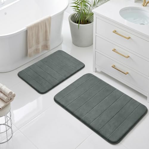 Bathroom Rugs Set 2 Piece Thicker Memory Foam Bath Mat Set Non Slip Quick Dry Machine Washable Dark Grey Bath Rugs for Bathroom Floor, Tub and Shower, 19"x31"+15"x23" - color: Dark Grey, size: 31" X 19" + 23" X 15"