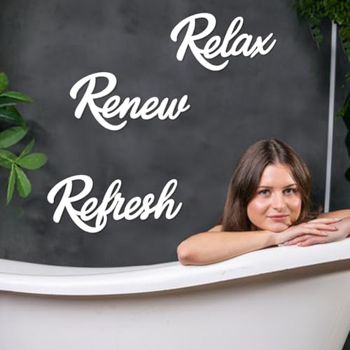 3 Pieces Bathroom Decor White Wooden Bath Room Sign Bathroom Wall Art Farmhouse Relax Renew Refresh Sign (White-large) - color: White-large
