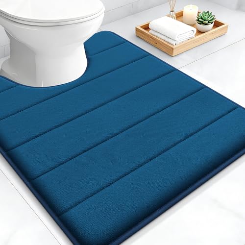 OLANLY Memory Foam Toilet Rugs U Shaped 24x20, Super Soft Absorbent Contour Bath Rugs, Quick Dry, Machine Washable Toilet Mat, Bathmat Floor Carpet, Bathroom Home Decor Accessories, Navy Blue - color: Navy Blue, size: 24" X 20" Contour Rug