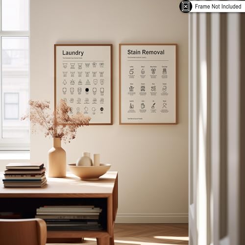 Poster Master 2-Piece Essential Guide for Laundry Print - Stain Removal Poster - Infographic Art - Black & White Design - Symbols & Instructions Art - Laundry Room Decor - 16x20 UNFRAMED Wall Art - color: Style-03, size: 16"L x 20"W