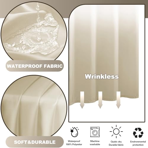 No Hook Shower Curtain with Snap in Liner, Ombre Beige Shower Curtains and Liner Set, Hotel Fabric Bath Curtain for Bathroom, Mesh Top Window Waterproof Washable, 71" x 74" - color: Ombre Beige, size: 71"W x 74"L (Pack of 1)