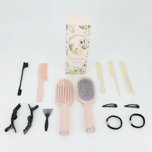 Hair Brush Set, Professional Styling Tools with Combs and Accessories, Pink, Gift Box Included (Pink Brush+White Comb) - color: Pink Brush+White Comb