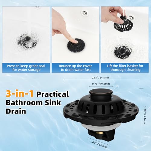 Universal Bathtub Drain Stopper, 2PCS Metal Shower Hair Catcher, Rubbed Bronze | 3 in 1 Bathroom Sink Strainer with Visible Top Filter, Tub Stopper for Standard 1.1''~2.36'' Sink Hole - color: Oil Rubbed Bronze