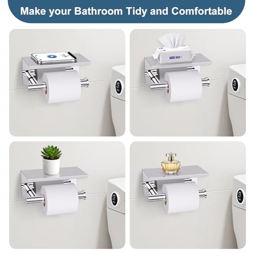 Polished Chrome Bathroom Hardware Set, 5 Pieces Chrome Towel Bar Bathroom Accessories, Upgraded Toilet Paper Holder with Shelf Set, 23.6 Inch Towel Rack Towel Holder for Bathroom Wall - color: Polished Chrome, size: 5 Pieces B
