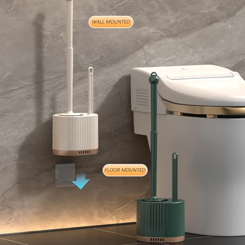 2 in 1 Toilet Bowl Brush Plunger Set,Toilet Brush and Holder Set Toilet Bowl Brush with Tweezers Long Handle,Ventilation Slots Base,Toilet Cleaner Brush for Bathroom Deep Cleaning - color: Dark Green