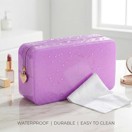 PVC Jelly Travel Makeup Bag,Waterproof Cosmetic Bag/Case with Zipper, Toiletry SPF Bag for Sunscreen, Skincare, and Daily Essentials (02 Purple) - color: 02Purple