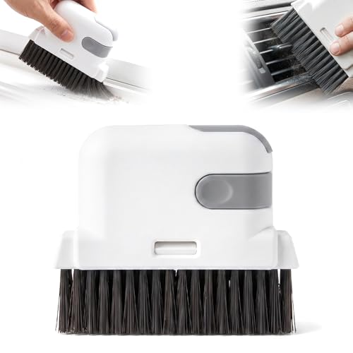 3 in 1 Groove Cleaning Brush, 2026 New Window Track Cleaning Tool with Hard Bristles and Hidden Scraper, Multifunctional Crevice Brush for Sliding Door Track, Window Seal, Sill, Kitchen (Grey) - color: Gray
