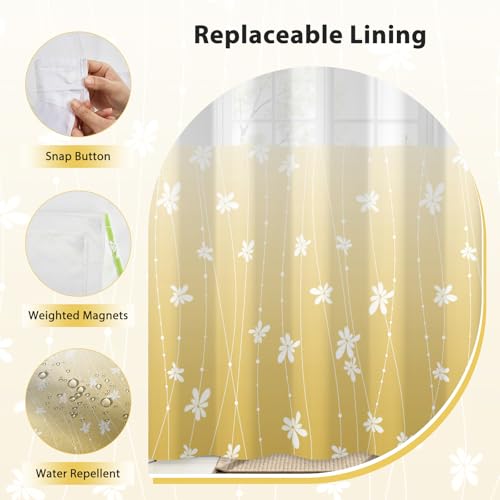 No Hook Shower Curtain with Snap-in Liner, Yellow Ombre Bathroom Shower Curtains with Liner Set, Waterproof & Washable, Mesh Top Window, 59" W x 79" L - color: 02 Ombre - Yellow, size: 59"W x 79"L (Pack of 1)