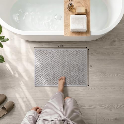 YIHOUSE Gray Bathroom Rugs 17"x24", Quick Dry Non Slip Bath Rug, Absorbent Machine Washable Thin Bath Mat for Restroom Floor Tub Laundry Room Home Decor - color: Grey, size: 1'5" x 2' (Rectangular)