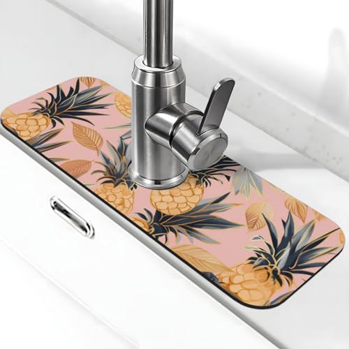 Kitchen Sink Splash Guard Faucet Mat, Hand-Drawn Pineapple Diatom Mud Absorbent Draining Mat For Kitchen Sink Bathroom - color: Hand-drawn Pineapple, size: One Size