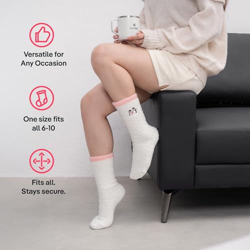 CoolMate Cozy Soft Cloud Socks, Fuzzy Socks for Women - color: D.06 - Embroidered Penguin