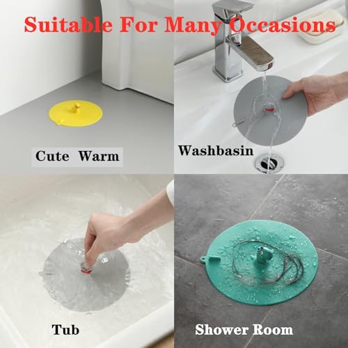 Sink Stopper Silicone Bathtub Stopper,Kitchen Sink Drain Stopper,Bathroom Drain Plug Stopper,Shower Drain Sink Stopper, Laundry Sink Drain Stopper (Grey bootom+Grey Bear with red Scarf) - color: Grey Bootom+grey Bear With Red Scarf