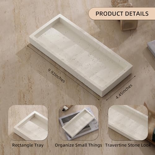 Jewelry Tray Bathtub, Travertine Stone Look, Off White, Small | Decorative Perfume Tray, Marble Vanity Organizer Plate, for Ring Soap Towel Small Things on Kitchen Sink Bathroom Countertop