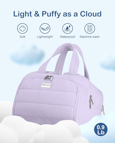 TOPDesign Travel Toiletry Bag for Women, Puffer Large Toiletry Bag, Lightweight Cosmetic Makeup Organizer with Handle for Traveling, Accessories, Essentials, Toiletries (Light Purple) - color: Light Purple