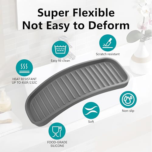 Silicone Sponge Holder for Kitchen Sink - Dish Soap Holder 2 Pack Gray | Waterproof sponge soap tray, dish sponge holder; kitchen counter/bath sink caddy Organizer, soap dispenser, scrubbers, makeup - color: Gray