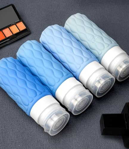 Silicone Travel Bottles for Toiletries 8 Pack Travel Size Toiletries 3.4 oz 1.7 oz, Leakproof Squeeze Travel Size Containers Refillable Cosmetic Jars Set for Shampoo, Conditioner, Creams - color: Blue-3.4oz