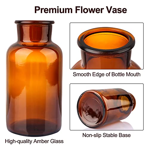 PINIWON Set of 6 Amber Bud Vases, Small Glass Vases, Vintage Medicine Bottles Apothecary Jars with Brush, Flower Vases for Home Decor, Wedding Centerpieces - color: Amber-6pack