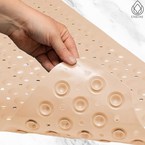 ENKOSI Bath Mat - Large Non Slip Bathtub & Shower Mat - Extra Long. 40 x 16 Inch Bathroom Mats for Tub Nonslip Anti Slip Bathmats (40x16 Beige 1-Pack) - color: Beige Opaque