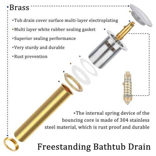 Free Standing Tub Drain Kit, Freestanding Tub Drain, Pop-Up Freestanding Bathtub Drain Stopper, Compatible with Freestanding Bathtub Drain Rough-in Kit (Chrome) - color: Chrome