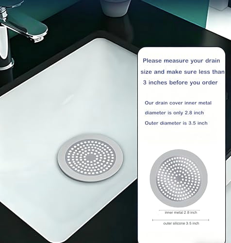 Shower Drain Hair Catcher 3.5 inch Small, Bathroom Sink Hair Stopper Sink Drain Cover Fliter Weighted Stainless and Silicone Shield (3.5 in)