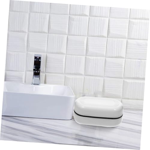 2pcs Double Layer Soap Dish with Lid Household Shower Soap Holder for Bathroom Use White Plastic Set