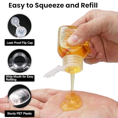 Travel Bottles for Toiletries 6 Pack 2oz/60ml Leak Proof Travel Size Toiletries TSA Approved Squeeze Bottles with Flip Cap Wide Mouth Containers for Shampoo Conditioner Body Wash(Clear) - color: Clear, size: 2 Ounce