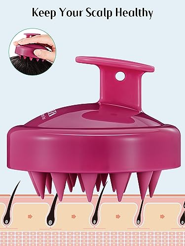 HEETA Scalp Massager Hair Growth 2-Pack, Soft Silicone Scalp Scrubber Shampoo Brush for Exfoliation Dandruff Removal Head Massage Stress Relax, Wet & Dry Use for Women Men Thick Thin Curly Hair Care - color: Red & Black