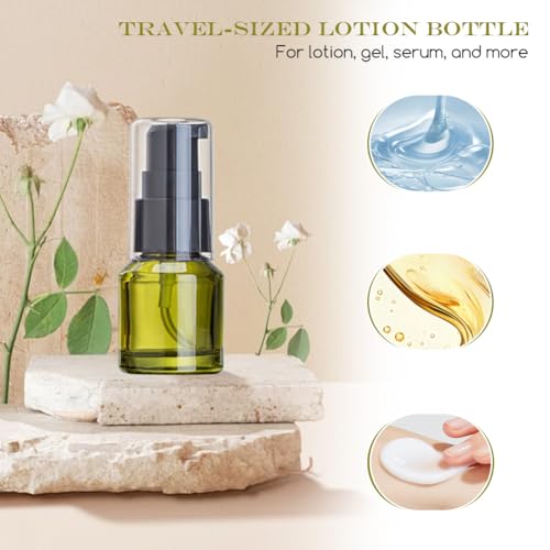 3 Pcs Green Glass Pump Bottles, Empty Refillable Leak-Proof Travel Bottles, Mini Portable Cosmetic Dispenser for Lotion Cream Foundation Toiletries (15ml/0.5oz) - color: Green, size: 15ml/0.5oz