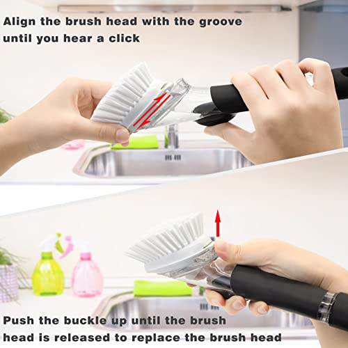 Brush Refills for RIMAY Dish Brush - 4 Pack Dish Brush Cleaning Soap Dispensing Head Replacement for Scrubber (White) - color: White