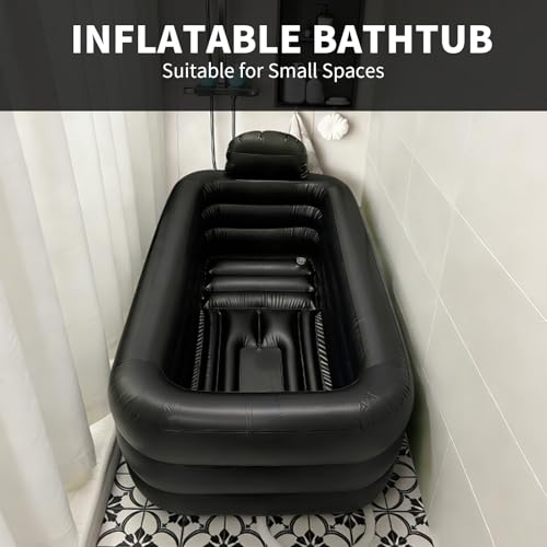 Portable Bathtub for Adults - Ice Bath & Hot Tub for Athletes Recovery, Home SPA - Large Inflatable Bathtub 62.2x37.4x17.72in, Includes Pump, Easy Inflate & Drain - color: dark grey