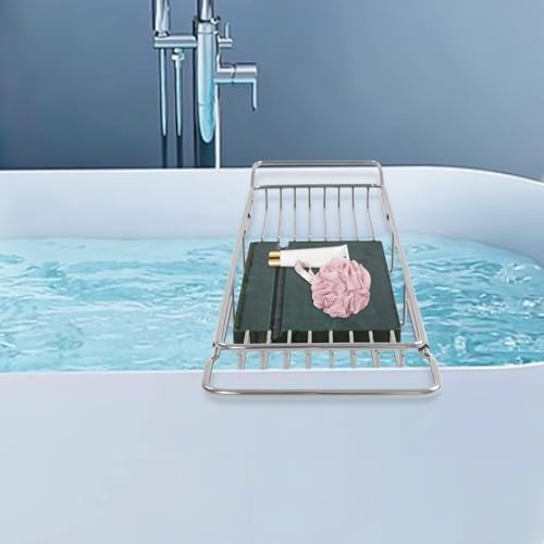 Expandable Bathtub Tray Caddy Shelf with Marble Table Mobile/Tablet Stand, Luxury Bath Tub Tray Rack, Bathroom Home Spa Shower Accessories Perfect Relaxing Spa Gifts for Women, Towel - color: Silver Rack+green Marble Board