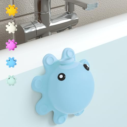 Bathroom Bathtub Overflow Drain Cover- Silicone Bath Tub Drain Cover, Tub Overflow Drain Stopper with Suction Cups, Adds Inches of Water for Deeper Bath, Cute Bathroom Accessories, Baby Blue - color: Baby Blue